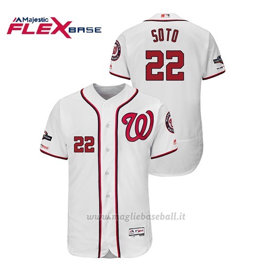 Maglia Baseball Uomo Washington Nationals 22 Juan Soto 2019 Postseason Flex Base Bianco